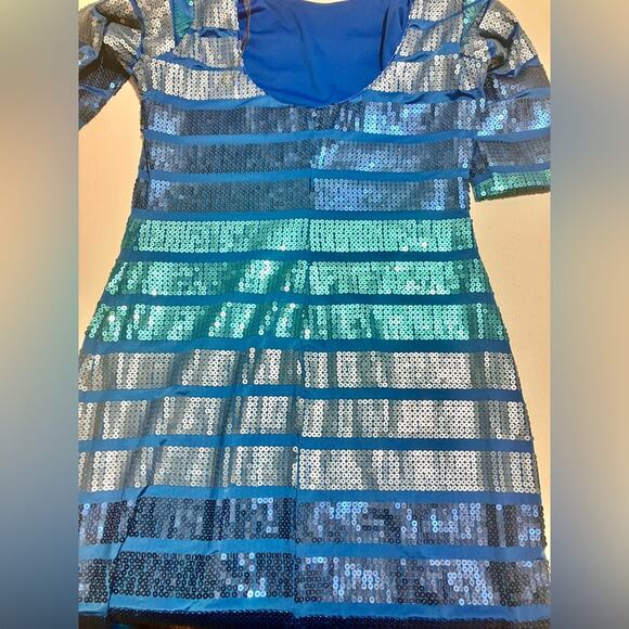 Hanukkah Bodycon Ombre Blue Sequin Striped Mini Dress 3/4 Sleeve Size M - Picture 6 of 10